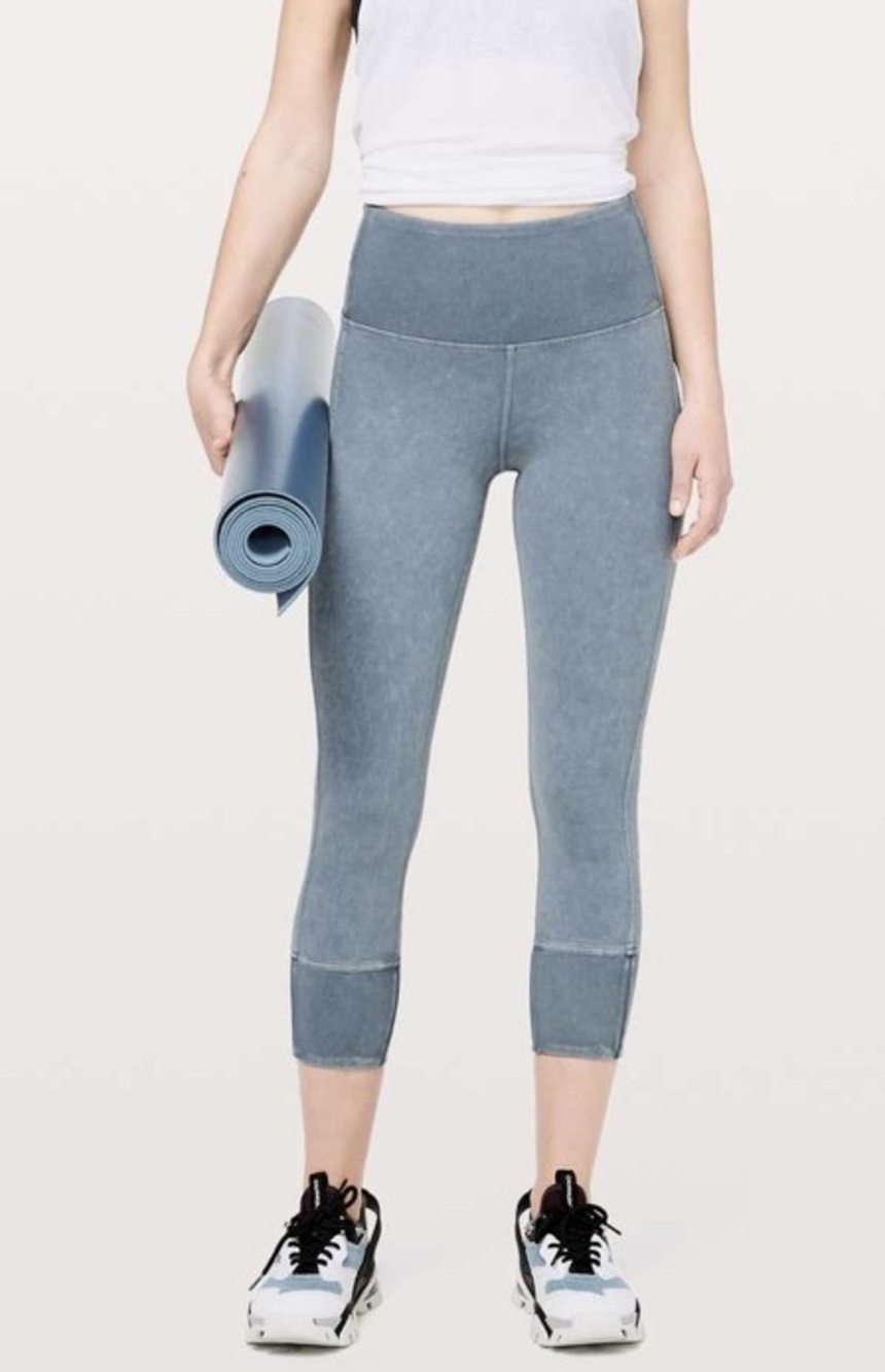 lululemon Wunder Under Crop 23 Ribbed Washed Moon Blue